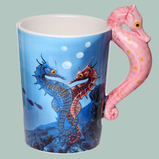 Cute Seahorse Handle Printed Mug with Sealife Design Nature Lover Gift Present For Seahorse Lover Cute Mug Christmas Present Pink Seahorse
