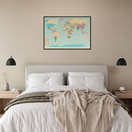 World Map on Classic Matte Paper with a Wooden Framed Poster
